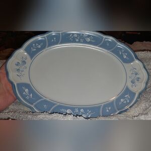 Noritake Victory Blue Stoneware 14 Inch Oval Serving Dish EUC